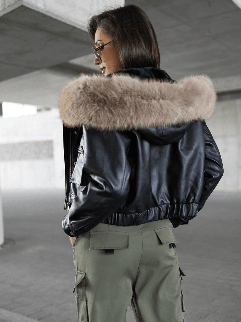 ANGELA szőrmés műbőr dzseki - bézs