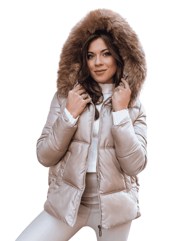 SPARKLE télikabát szőrmés kapucnival - Bézs