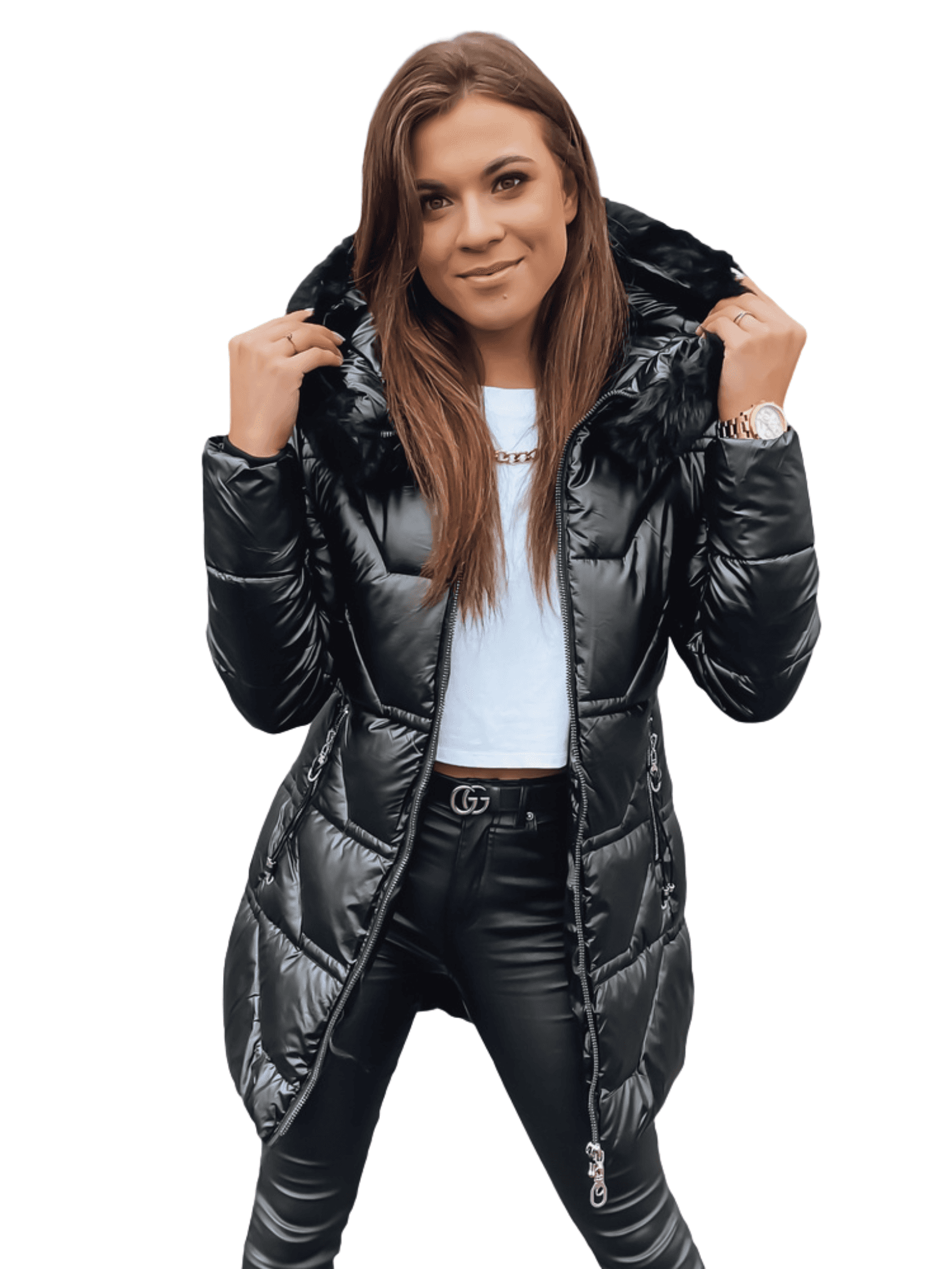 KRISTA télikabát szőrmés kapucnival